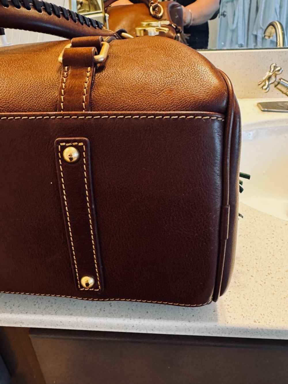 Dooney & Bourke Brown Leather Satchel with Gold Hardware - Picture 6 of 7